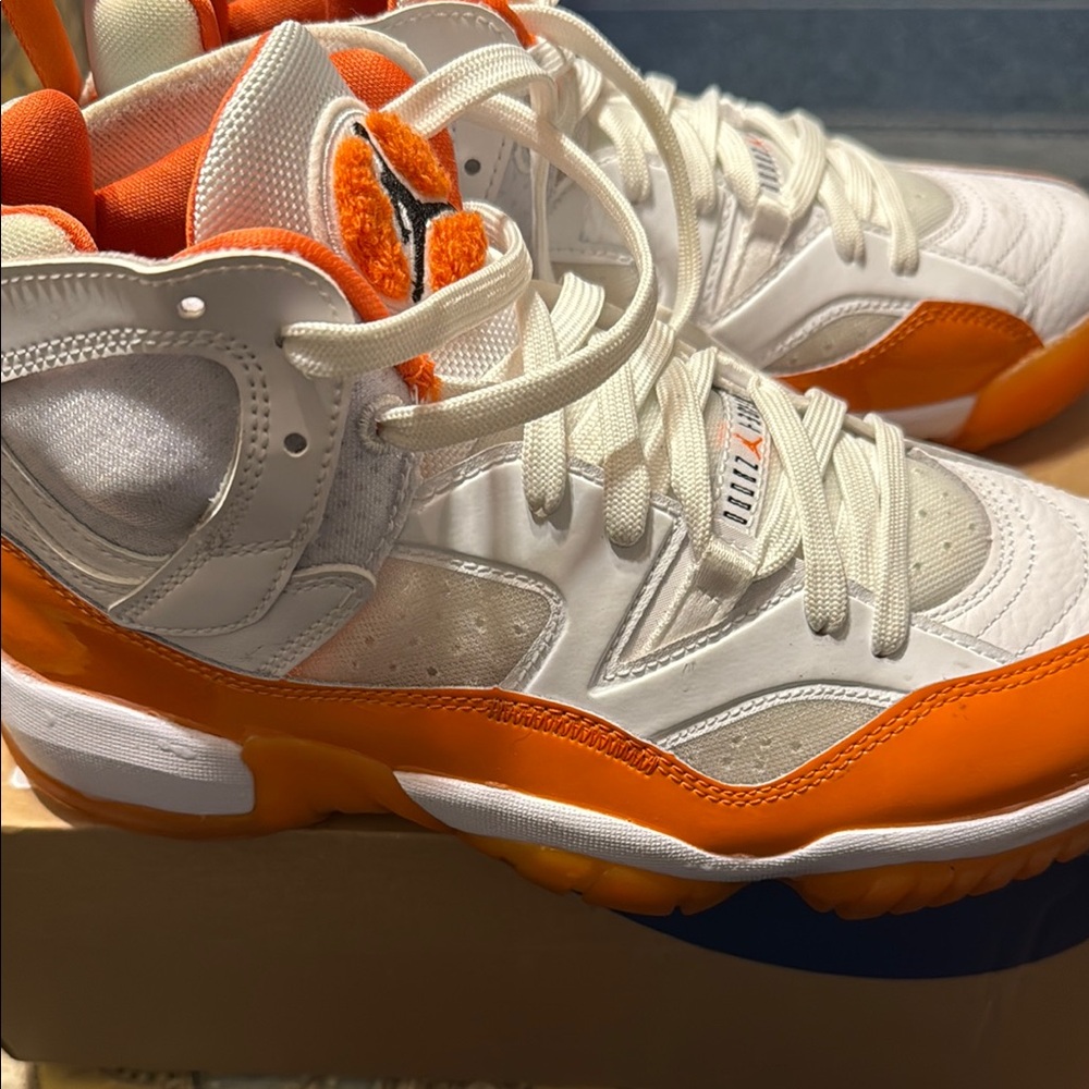 Jordan Athletic Shoes White and Orange High-Top Sneakers - Picture 3 of 7